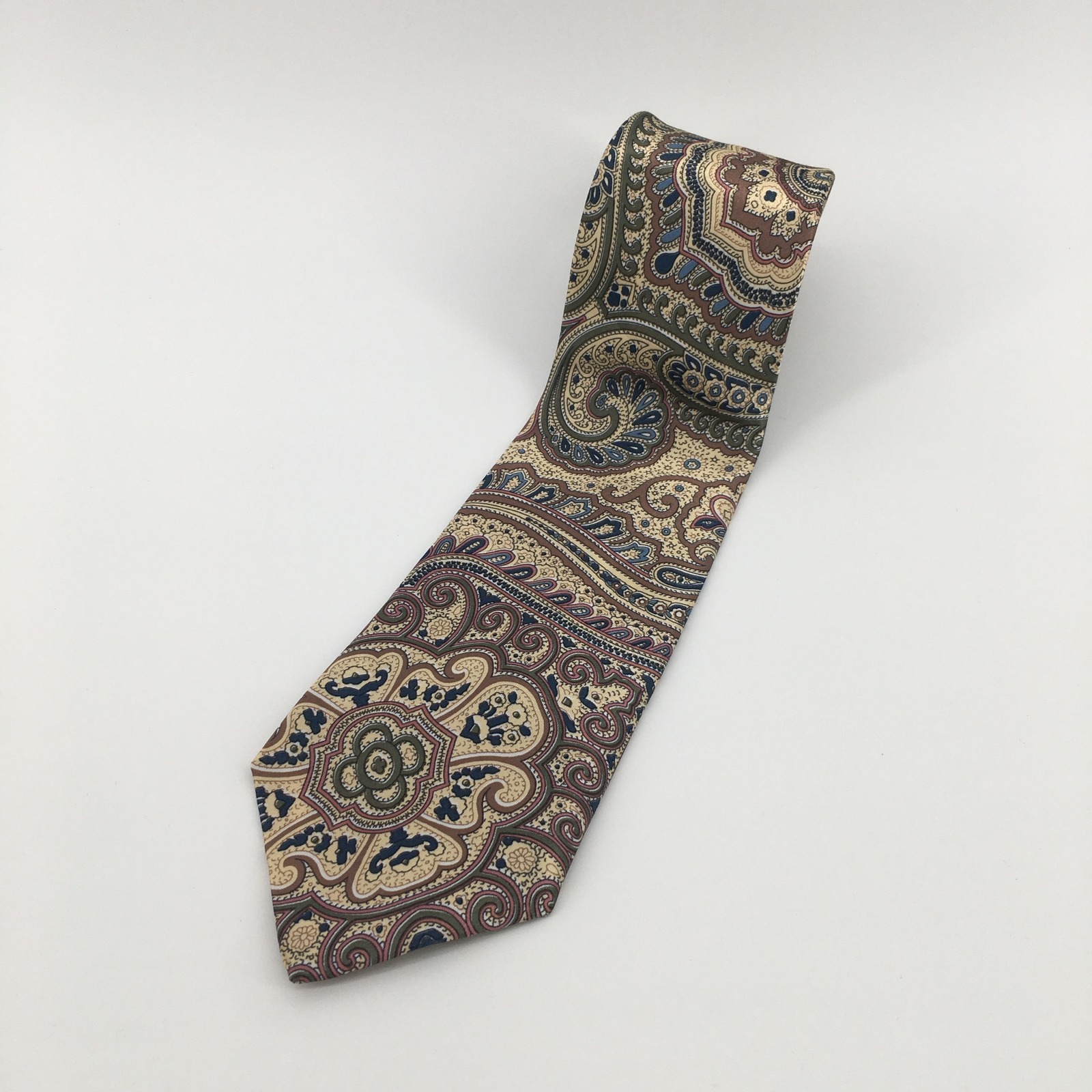 Ketch Necktie Men One Size Tan Blue Paisley Medallion Classic Silk Blend Tie